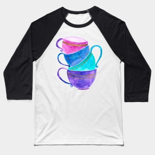 Pink, purple and turquoise tea cups Baseball T-Shirt